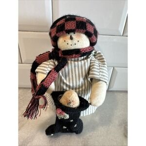 Miss Heathers Plum Pudding Snowmen Holding‎ Stocking Plush 8" Figurine